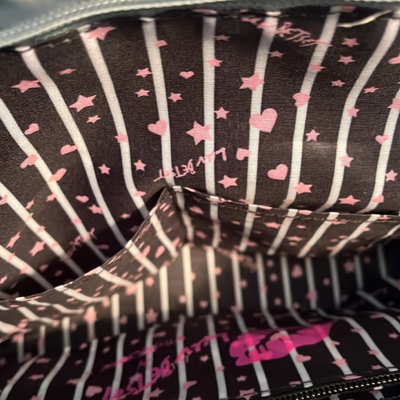 Luv Betsey blue quilted nylon tote with drop handles two outer pockets - Picture 5 of 11